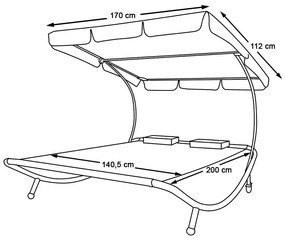 Lehátko pre dve osoby so strieškou-Sivé