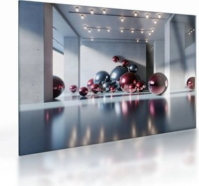 Sklenený obraz - 3D priestor s guľami II. (70x50 cm)