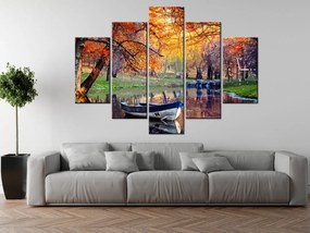 Gario Obraz s hodinami Romantické miesto pri jazere - 5 dielny Rozmery: 150 x 105 cm