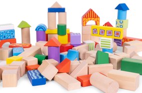 Drevené kocky vo vedierku so sorterom, 100 ks ECOTOYS 2003