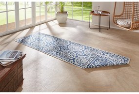 Modro-krémový vonkajší koberec NORTHRUGS Jardin, 80 x 350 cm