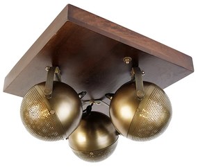 Industriálny bodový bronz s drevom 3 svetlá - Haicha
