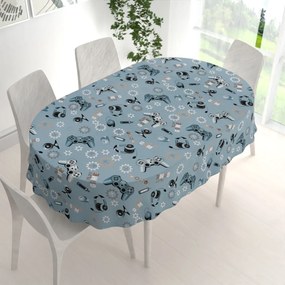 Biante Detský bavlnený oválny obrus Sandra SA-588 Play Game na modrom 50x100 cm