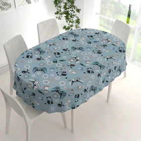 Biante Detský bavlnený oválny obrus Sandra SA-588 Play Game na modrom 100x160 cm