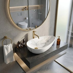 Rea Greta 65 Bianco Shiny, umývadlo na dosku 65x39x13,5 cm, imitácia kameňa, REA-U6501