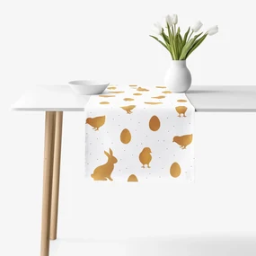 Goldea veľkonočný behúň na stôl z pevnej bavlny - zlaté symboly veľkej noci 50x160 cm