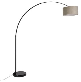 Moderná oblúková stojaca lampa čierna s taupe boucle tienidlom 50 cm - XXL