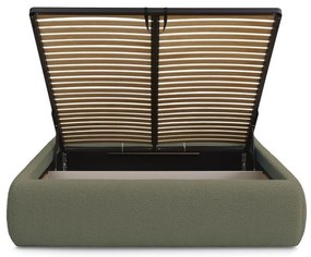 Tmavozelená čalúnená dvojlôžková posteľ s úložným priestorom/bez čela s roštom 160x200 cm Inera – Bobochic Paris