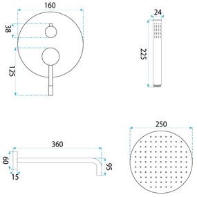 Rea Lungo Diamond, podomietkový sprchový set s dažďovou hlavovou a ručnou sprchou, chrómová, REA-P6963