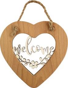 AMADEA Drevené srdce s vkladom Welcome, masívne drevo, veľkosť 16 cm