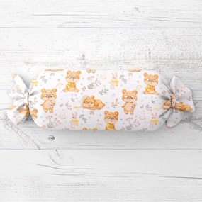 Biante Detský vankúš valec bonbon Sandra SA-524 Roztomilí medvedíkovia na bielom 15x40 cm