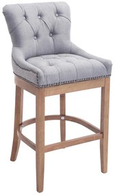 Barová stolička Buckingham látka, drevené nohy svetlá antik - Svetlo sivá