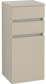 VILLEROY &amp; BOCH Legato závesná bočná skrinka nízka, 1 dvierka + 2 zásuvky, pánty vpravo, 400 x 350 x 870 mm, Soft Grey, B72801VK