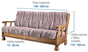 Bielastické poťahy OCEANO NOVÉ hnedo-vínové trojkreslo s drevenými rúčkami (š. 150 - 200 cm)
