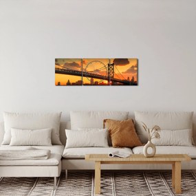 Obraz - Západ slnka nad mostom Bena Franklina, Filadelfia (s hodinami) (90x30 cm)