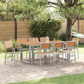 vidaXL 9-dielna záhradná jedálenská súprava šedá oceľ a masívne akáciové dr