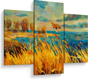 Obraz - Západajúce slnko nad jazerom, akrylová maľba (90x60 cm)