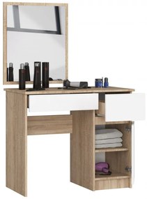 Toaletný stolík so zrkadlom CLP P-2/SL pravý, dub sonoma / biely