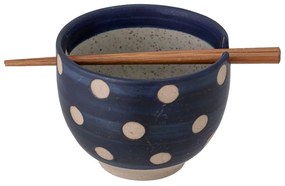 Modrá kameninová miska s jedálenskými paličkami Bloomingville Masami, ø 13 cm