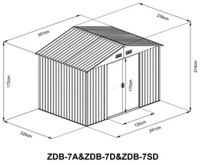 Záhradný domček BestBerg ZDB-7D / 7,2 m² / 301 x 238 x 214 cm / červené drevo / hnedá