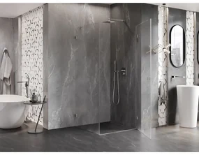 Mexen Lunar-B pravostranný výklopný sprchový kút 90 x 90 cm, číre sklo, brúsená oceľ, 832-090-090-97-00-P