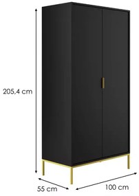 Šatní skříň Austin 100 cm černá/zlatá