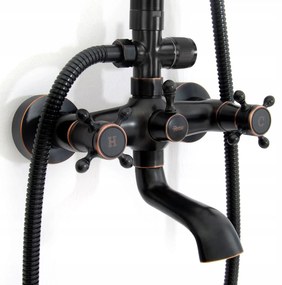 Rea Retro, sprchová súprava s ručnou a dažďovou sprchou a s otočnou vaňovou výlevkou, čierna matná-mosazná, REA-P2366