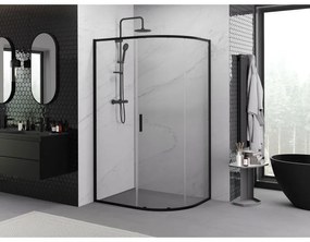 Mexen Exo, asymetrický sprchovací kút s posuvnými dverami 90 x 80 cm, 6mm číre sklo, čierny profil, 8131-090-080-70-00
