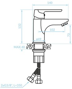 Kuchinox Dima, umývadlová batéria vrátane odtokovej zátky ClickClack h-132, biela matná, LAV-BQD_622D