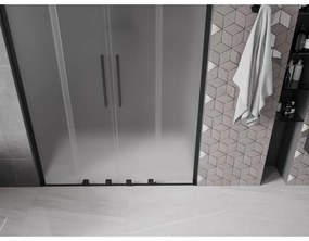 Mexen Velar L Duo, posuvné sprchové dvere do otvoru 160 cm, 8mm sklo námraza, čierna matná, 871-160-003-32-70