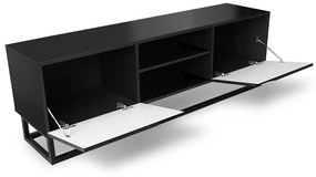 TV skrinka Loftia Mini 160 cm s otvorenými priečinkami a kovovým rámom – čierna / čierny mat