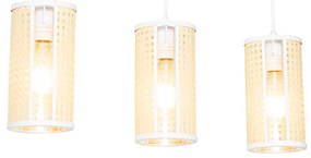 Orientálne závesné svietidlo biele s ratanom 3-svetlo obdĺžnikové - Akira
