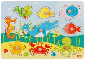 Goki Edukačná drevená vkladačka/puzzle s úchytmi Morský svet