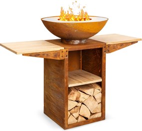 Blumfeldt Savage 2.0 Tall, ohnisko s grilom, bambusové bočné stolíky, ochranný kryt