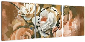 Obraz - Maľovaná kytica kvetov (s hodinami) (90x30 cm)