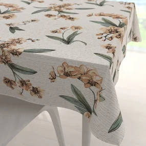Biante Bavlnený štvorcový obrus Sandra SA-624 Hnedé orchidey na bielom 110x110 cm