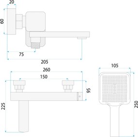 Rea Arlo, vaňová batéria s ručnou sprchovou súpravou, čierna matná, REA-B4590