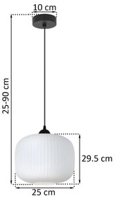 Závesné svietidlo Riffle 3, 1x biele sklenené tienidlo, b