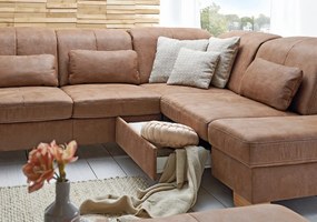 Rohová sedacia súprava Garland, hnedá látka, s funkciami