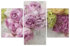 Obraz - Kvety na stene v pastelových farbách (90x60 cm)