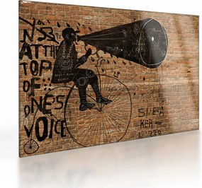Sklenený obraz - Muž na bicykli v Banksyho štýle (70x50 cm)