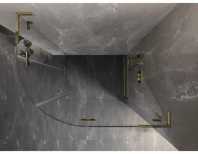 Mexen Lunar, L pravý polkruhový sprchový kút 100 x 90 cm, 8mm číre sklo, zlatý matný profil, 833L-100P-090L-55-00