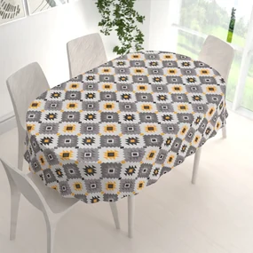 Biante Bavlnený oválny obrus Sandra SA-520 Žlto-sivý aztécky vzor 100x140 cm