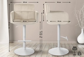 Barová stolička Los Angeles - zamat, biely rám - krémová