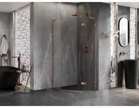 Mexen Lunar, L päťuholníkový sprchový kút s pravým sklonom 90 x 90 cm, 8mm číre sklo, profil ružové zlato, 831L-090P-090L-60-00-P