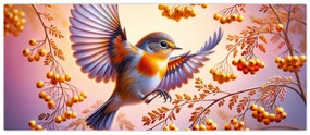 Obraz - Vták s jarabinou (120x50 cm)