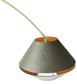 Mosadzná oblúková lampa s bielym a dvojitým zamatovým tienidlom zelená - XXL