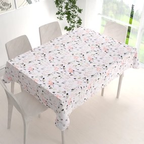 Biante Bavlnený obdĺžnikový obrus Sandra SA-288 Eukalyptus s ružovými kvetmi na bielom 50x100 cm