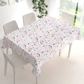 Biante Bavlnený obdĺžnikový obrus Sandra SA-288 Eukalyptus s ružovými kvetmi na bielom 120x140 cm