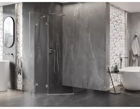 Mexen Lunar, päťuholníkový sprchový kút naklápací doľava 80 x 90 cm, 8mm číre sklo, oceľový profil, 831-080L-090P-97-00-L